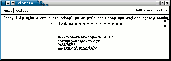 Screenshot of   xfontsel