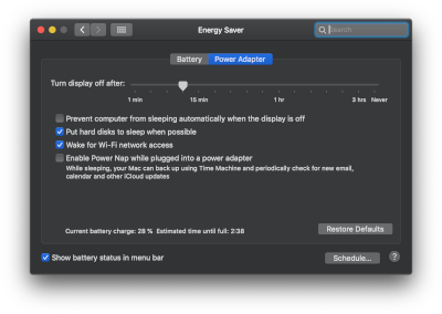 Screenshot of energy saver preferences