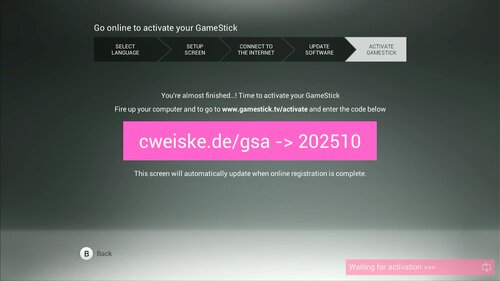 GameStick Setup: Verification code