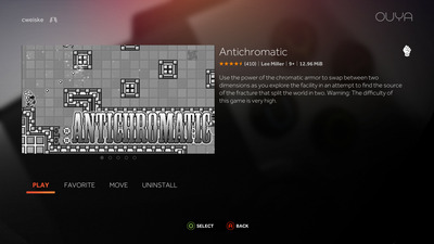 Antichromatic game details page on the OUYA