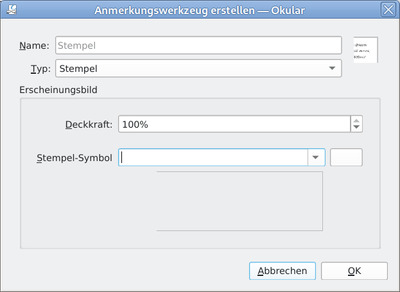 Okular's stamp dialog is unusable