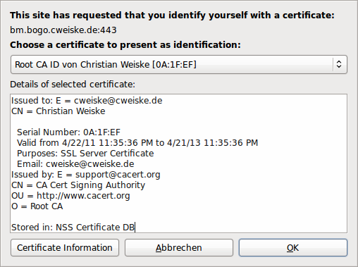 Chromium asks for a client certificate