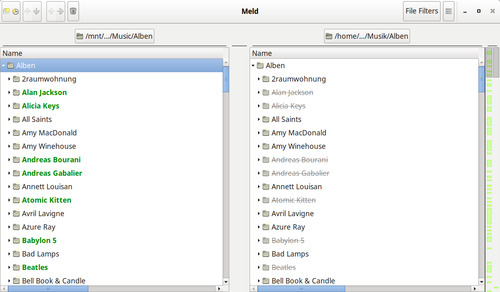Meld comparing the music folders